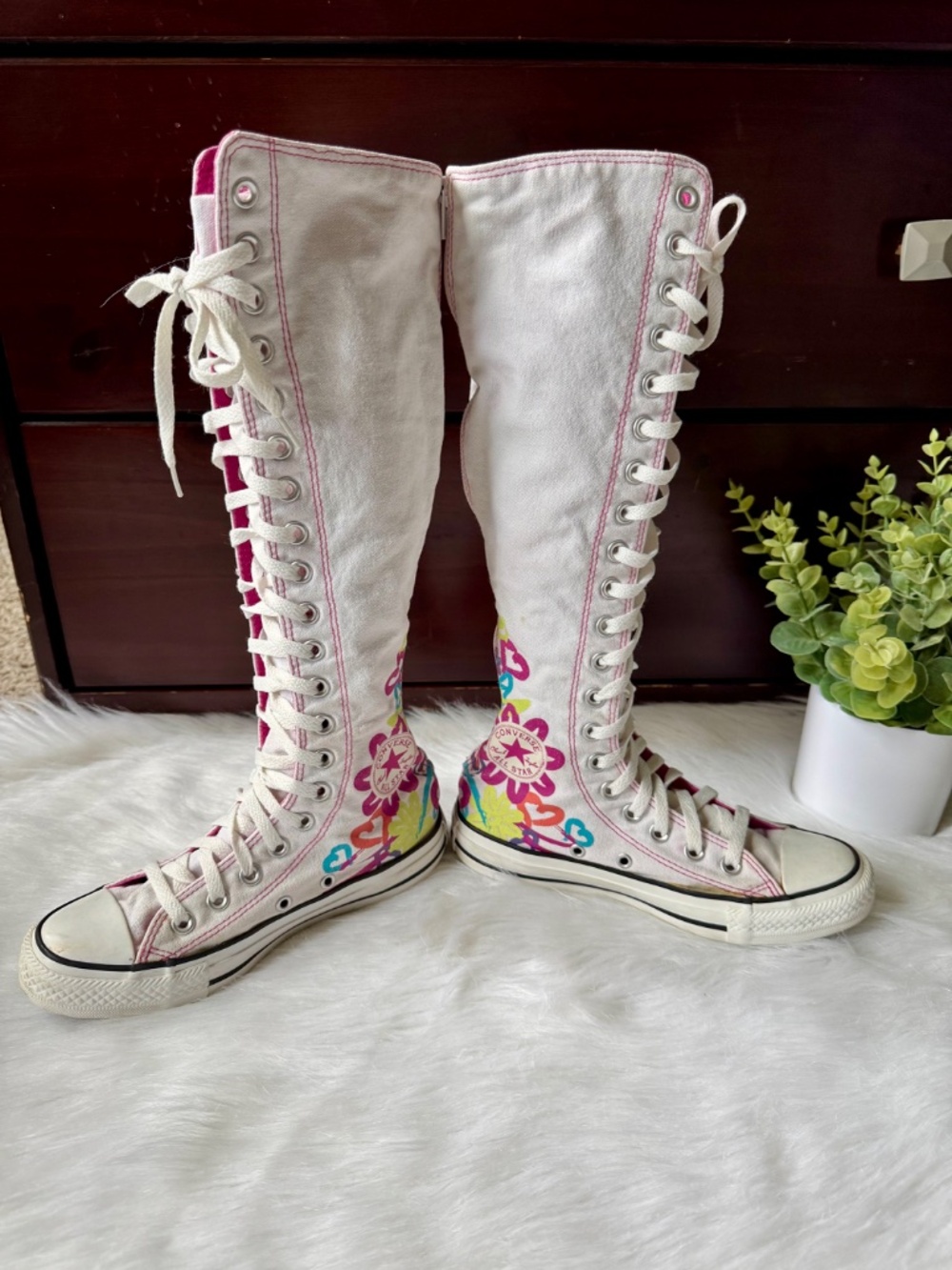 Converse All Star Chuck taylor White Floral Knee High Lace Shoes Women's Sz 5 - Picture 3 of 16